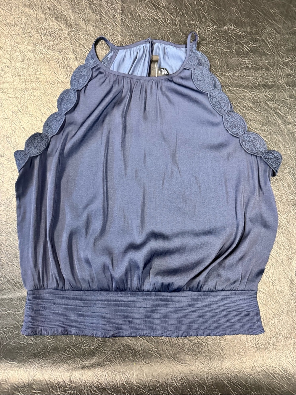 White House Black Market Navy Scallop-Trim Halter Tank